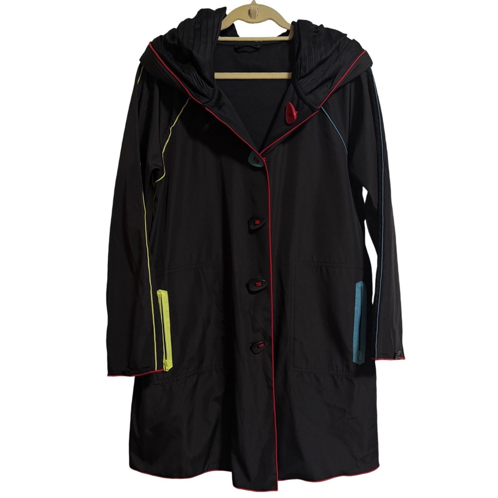Ubu Piped S Reversible Raincoat Black Multicolor Hooded Jacket Womens S